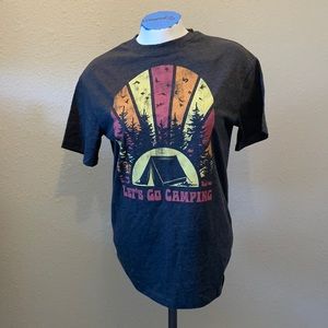 XS let’s go camping T shirt grey gray